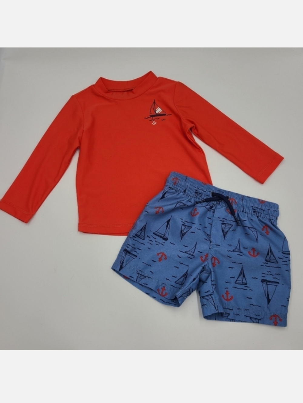 Carter's baby boy nautical swim trunks and rashguard set size 18 months
